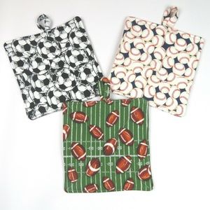 NEW- Set of 3 handmade potholders- Sports colors